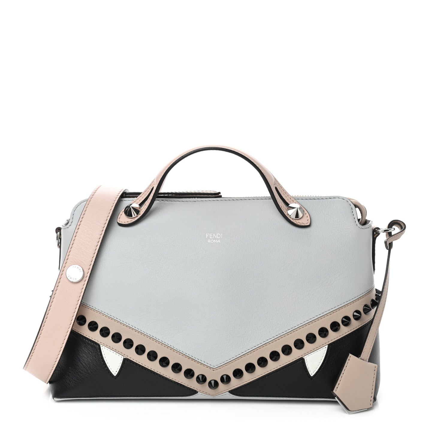 Vitello Dolce Monster Eyes Inlay Studded Medium By The Way Boston Bag Grigio Perla Nuvola Multicolor