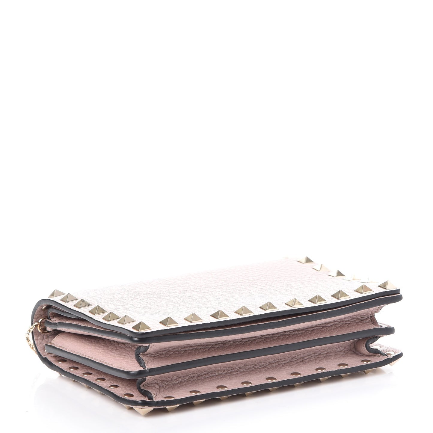 Pebbled Calfskin Rockstud Wallet on Chain Poudre