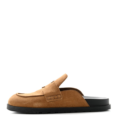 Hermes Suede Calfskin Mens Go Mules 41.5 Brun Fume 1 of 10