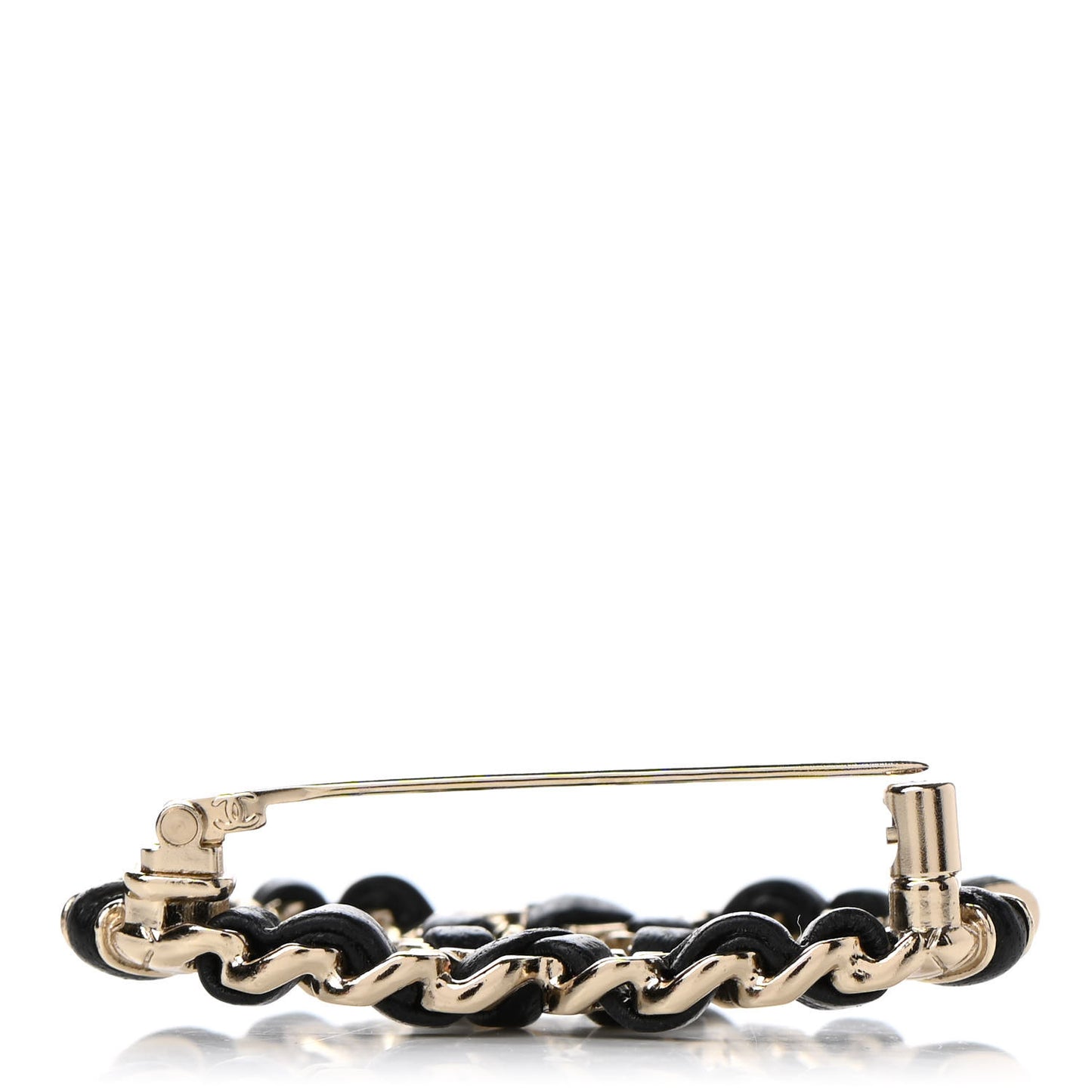 Lambskin Chain CC Brooch Black Gold