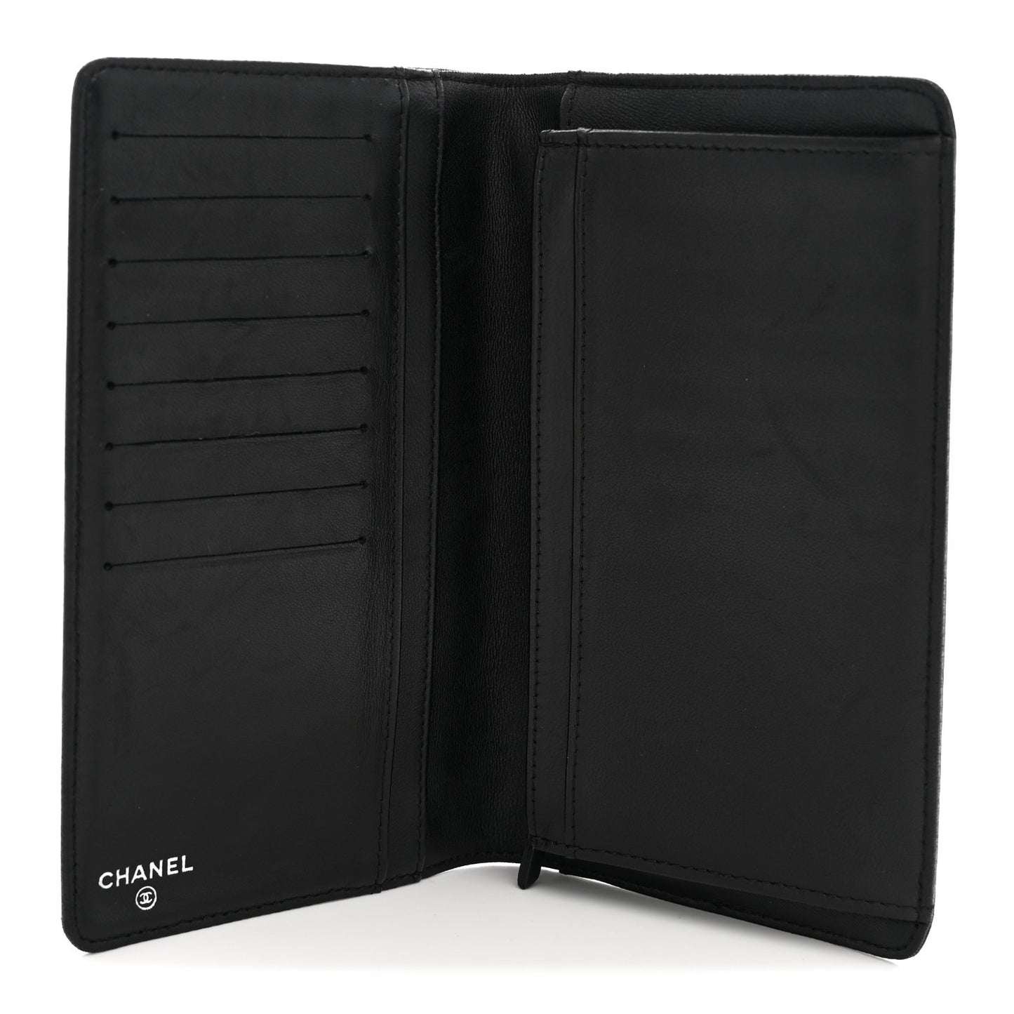 Lambskin Camellia Embossed Yen Wallet Black