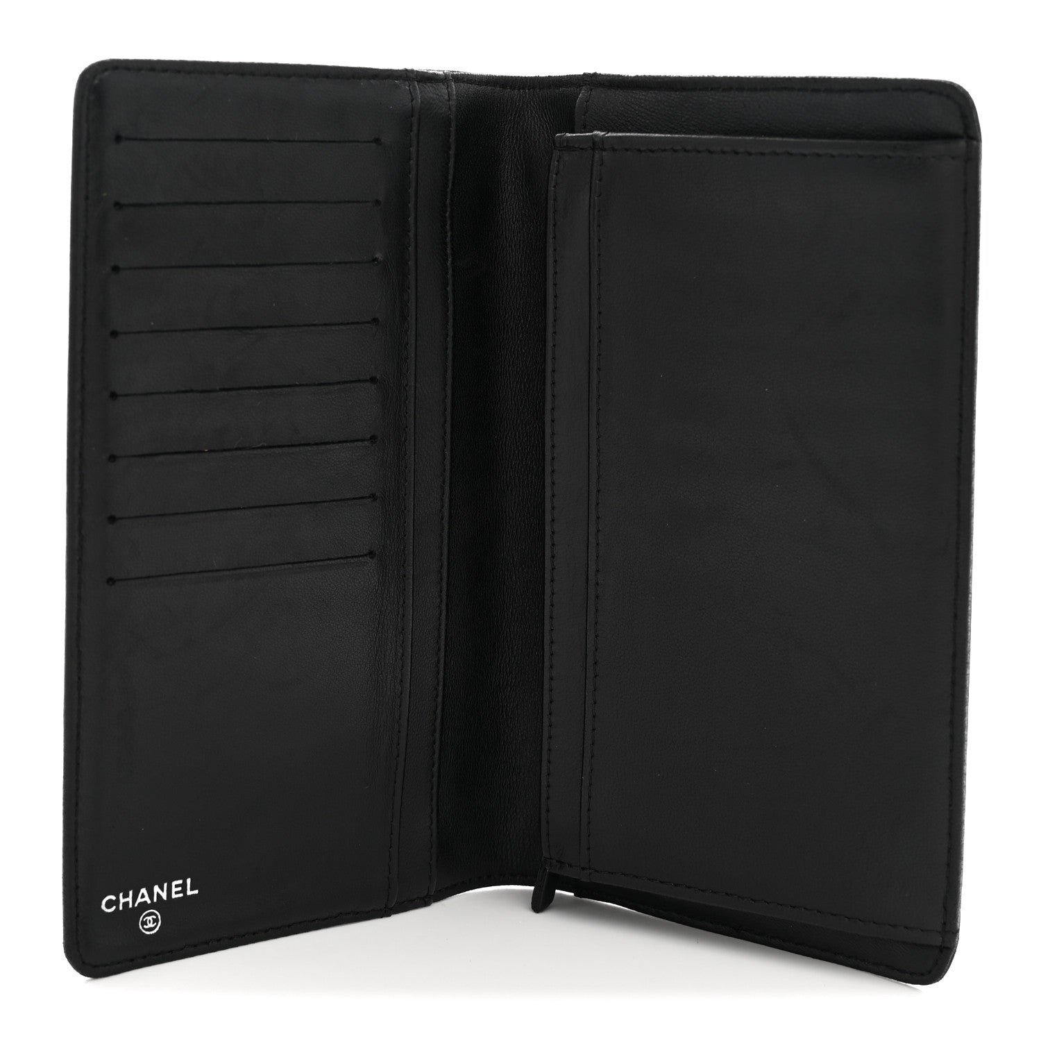 Chanel Lambskin Camellia Embossed Yen Wallet Black 5 of 8
