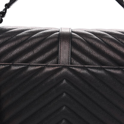 Saint Laurent Sheepskin Matelasse Chevron Monogram Monochrome Large College Satchel Black 15 of 15