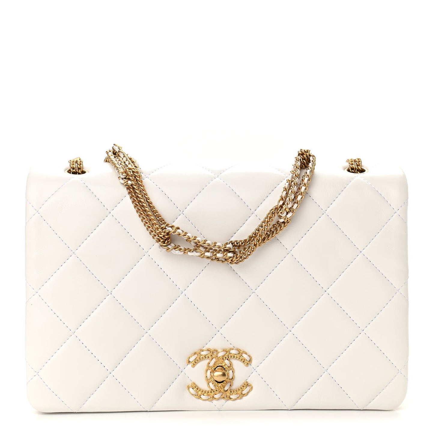 Lambskin Quilted Chain Flap White