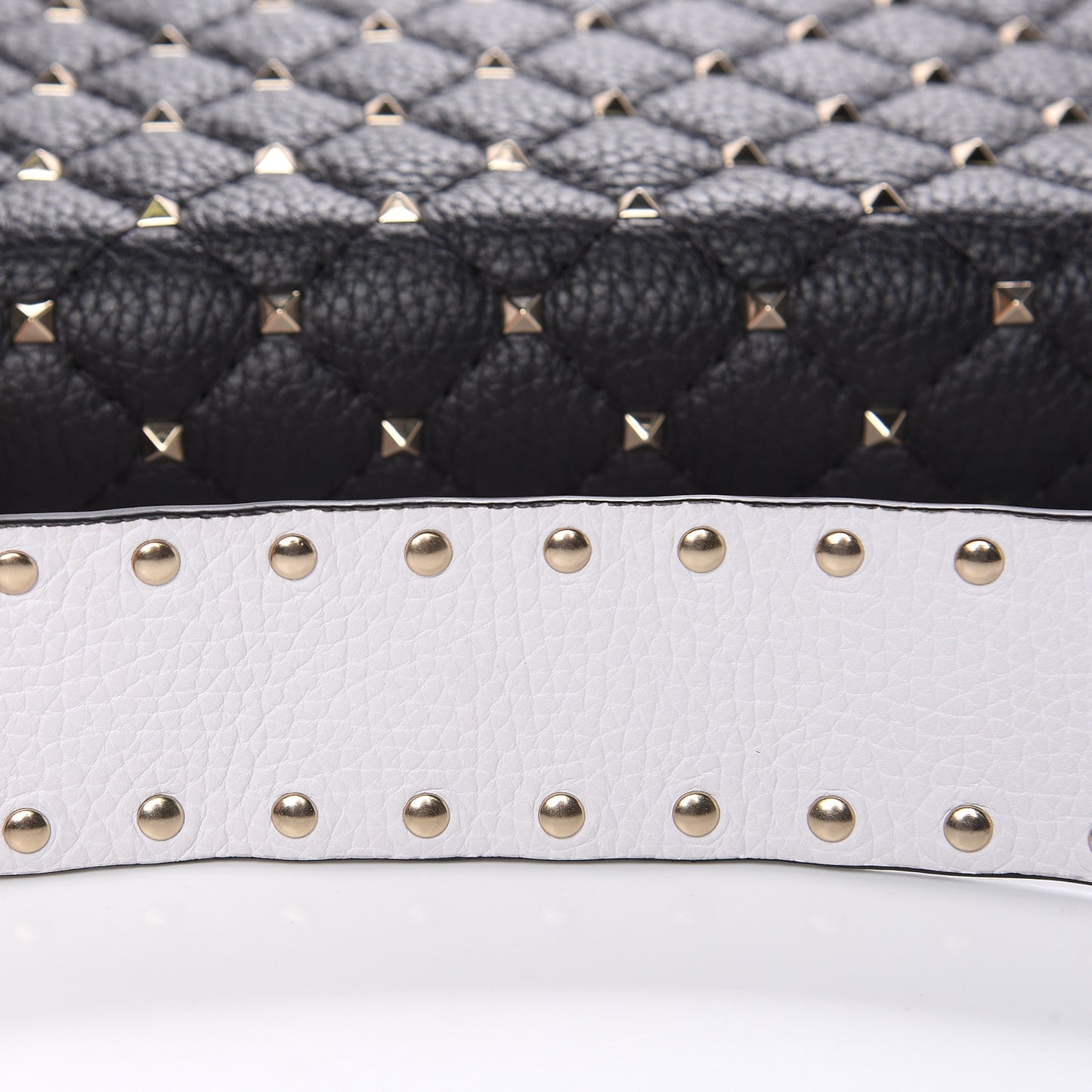 Grained Calfskin Medium Rockstud Spike Shoulder Bag Black White