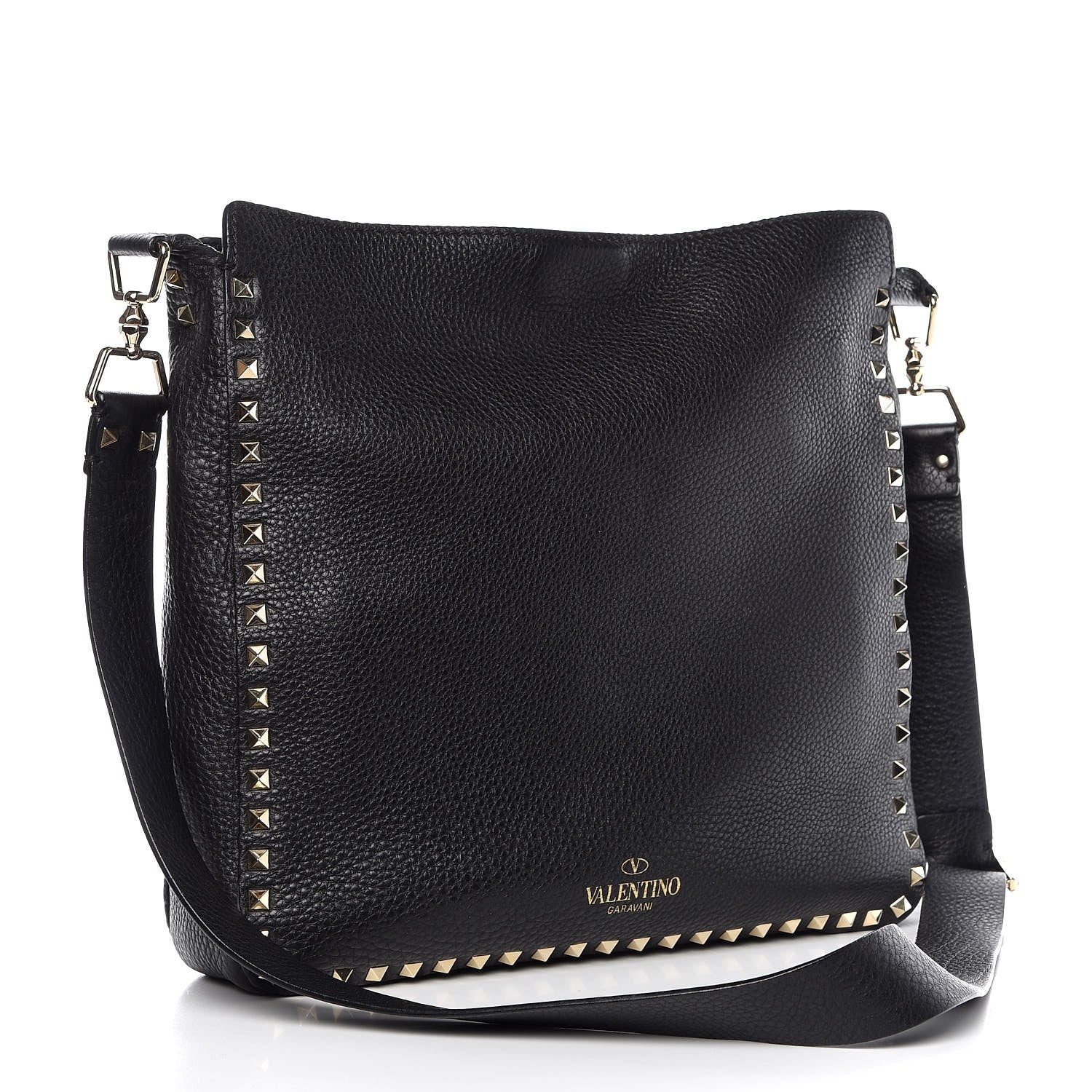 Valentino Garavani Pebbled Calfskin Large Rockstud Flip-Lock Messenger Bag Black 3 of 9