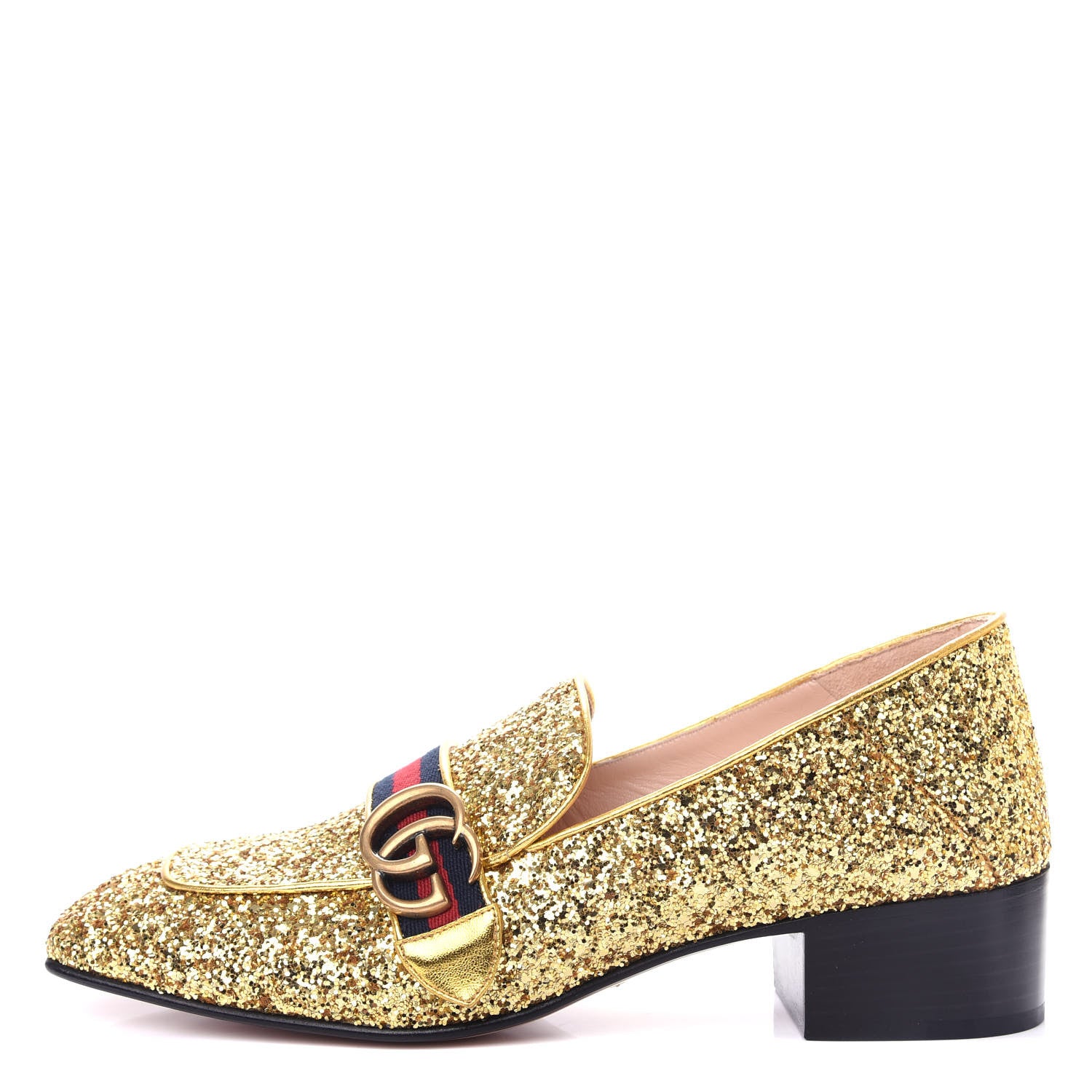 Gucci Glitter Web Peyton Loafers 41 Gold 1 of 12