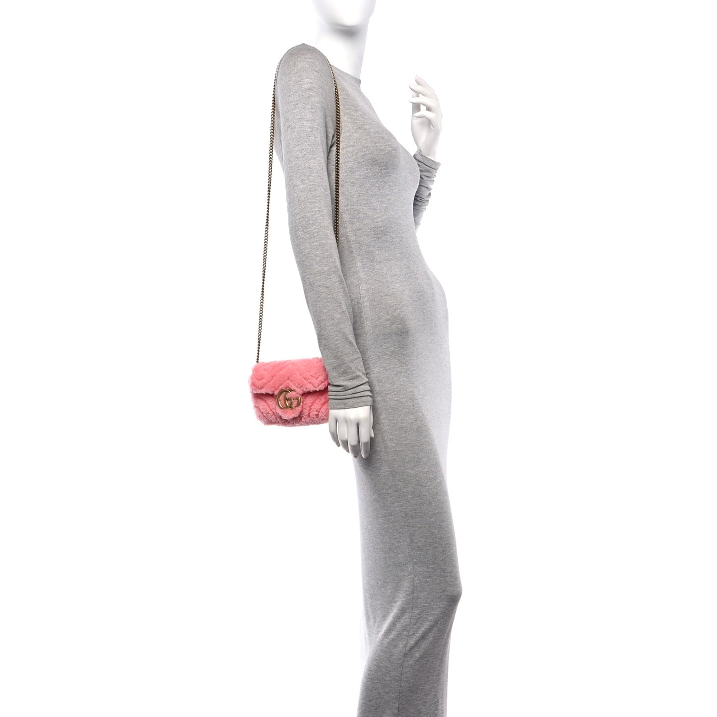 Shearling Matelasse Super Mini GG Marmont Shoulder Bag Lotus Pink
