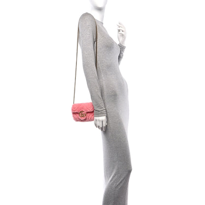 Gucci Shearling Matelasse Super Mini GG Marmont Shoulder Bag Lotus Pink 2 of 10