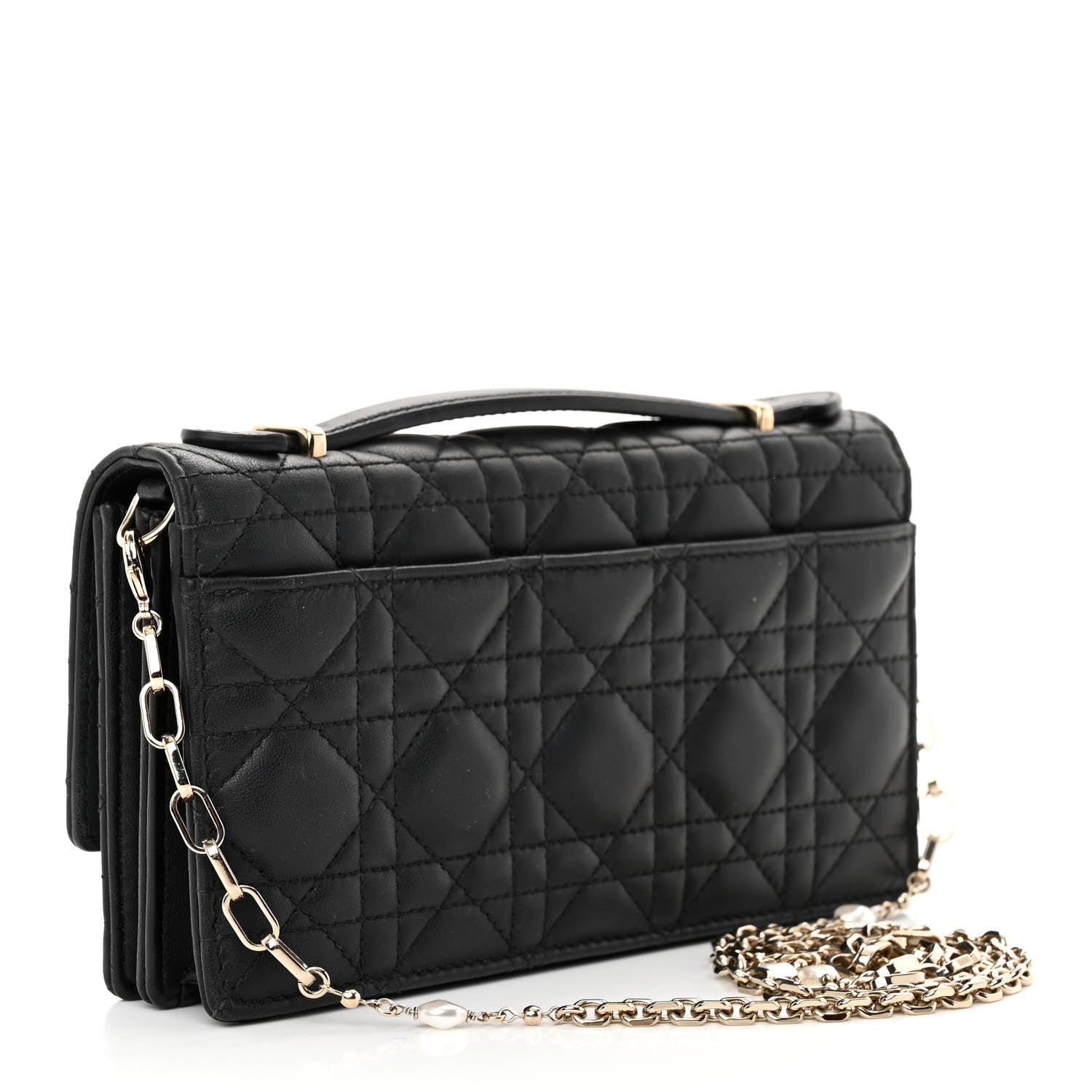 Christian Dior Lambskin Lady Dior Top Handle Clutch Black 1458557