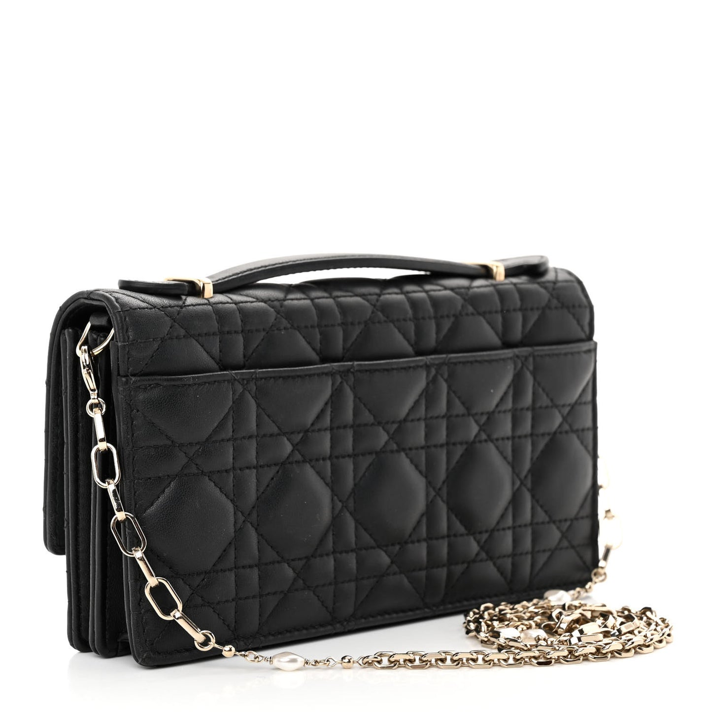 Lambskin Lady Dior Top Handle Clutch Black