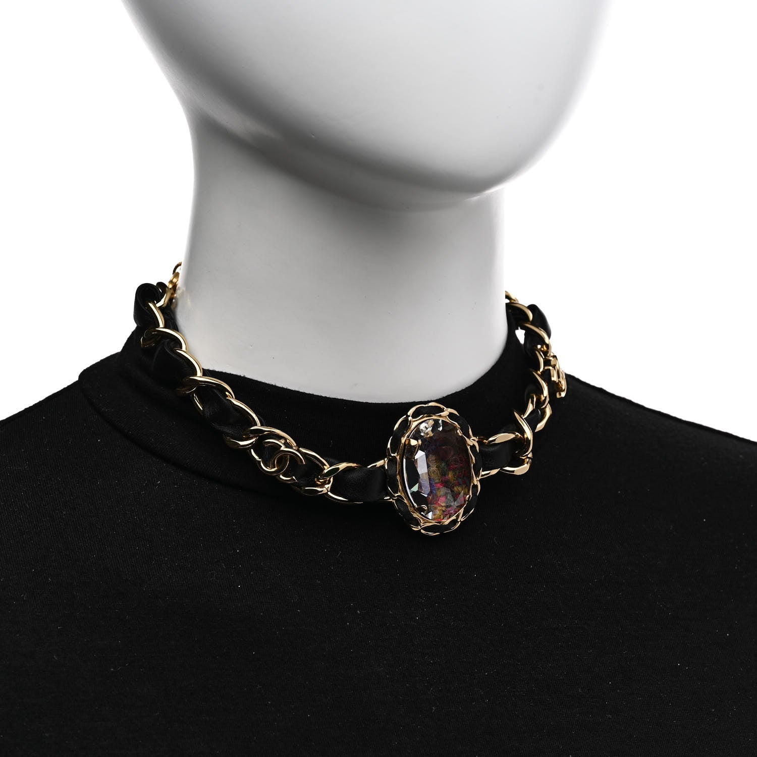 Chanel Lambskin Crystal Tweed Oval Choker Gold 2 of 6