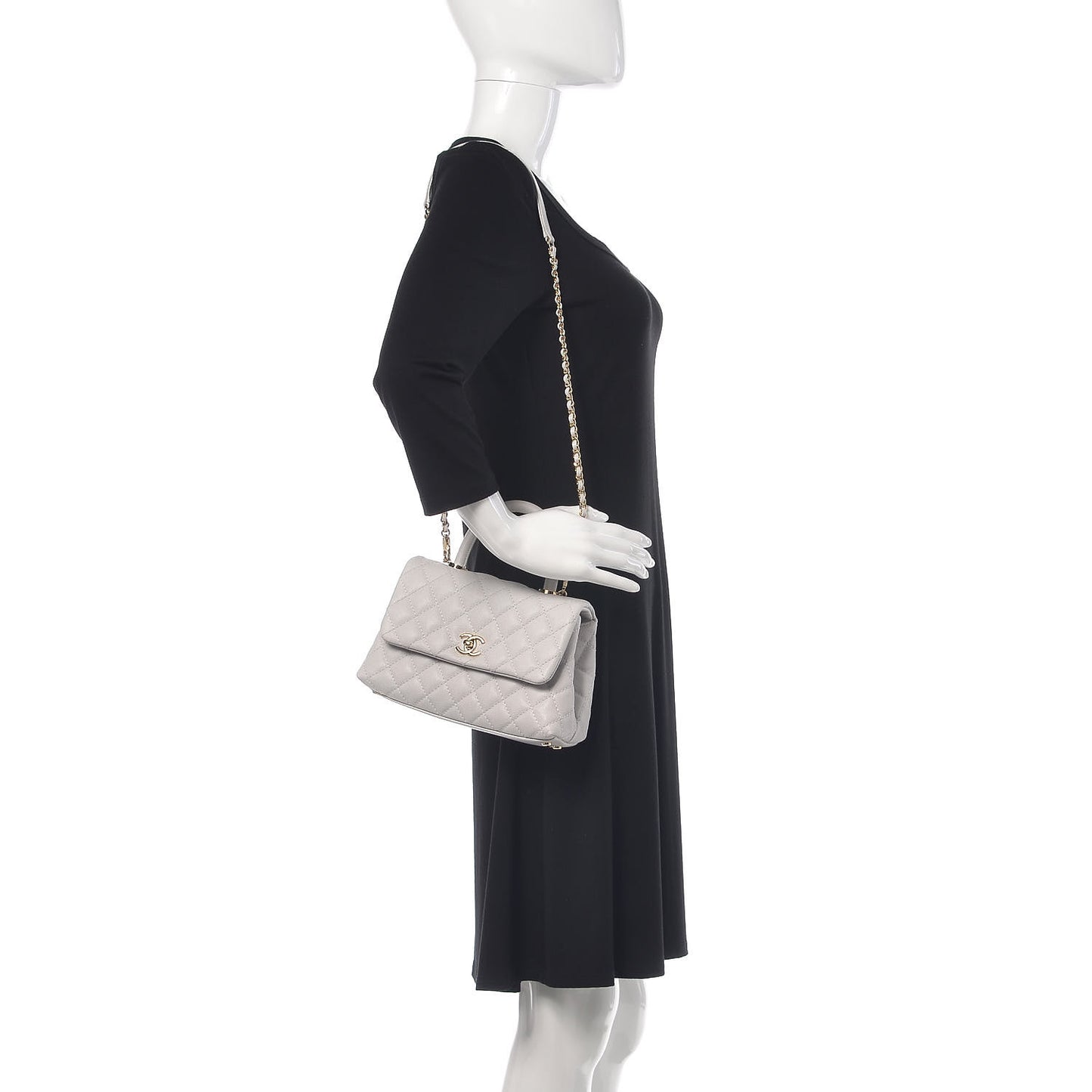 Caviar Quilted Mini Coco Handle Flap Light Grey