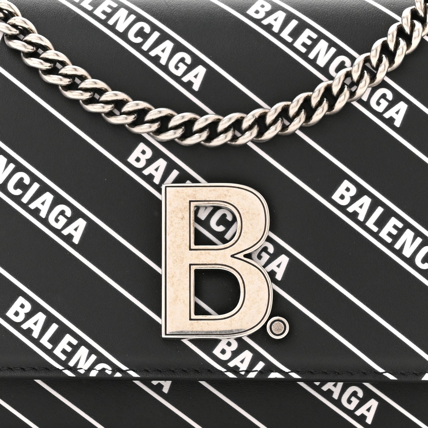 Matte Calfskin Diagonal Allover Logo Print B Wallet on Chain Black White