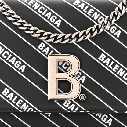 Balenciaga Matte Calfskin Diagonal Allover Logo Print B Wallet on Chain Black White 7 of 9