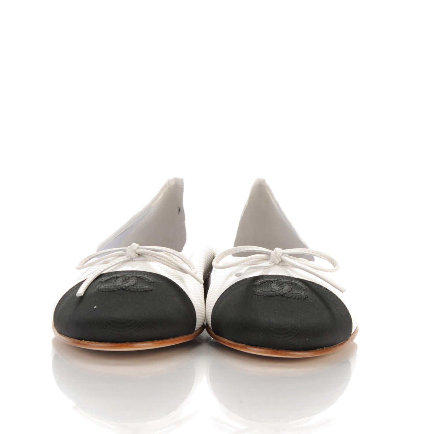 Chanel Fabric Cap Toe Ballerina Flats 39 White Black 2 of 7