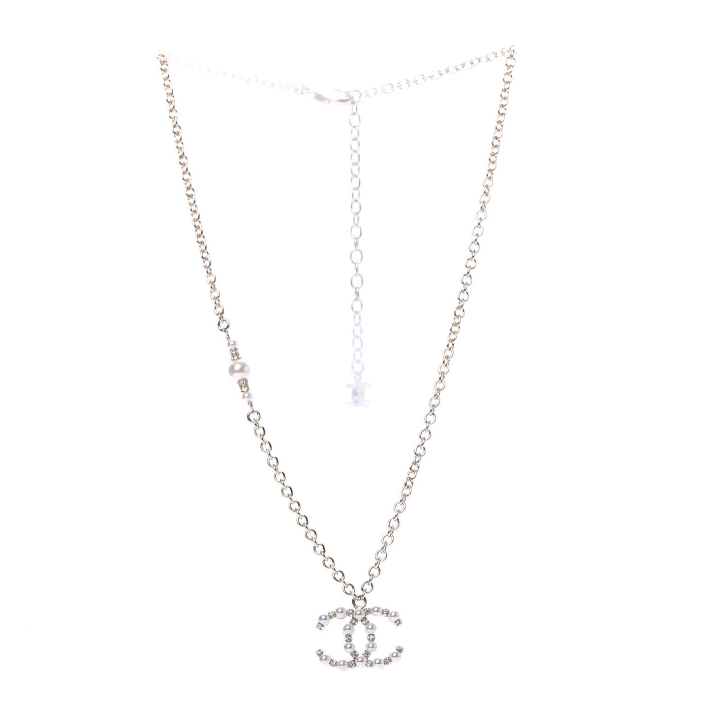 Crystal Pearl Nefertiti CC Pendant Necklace Gold