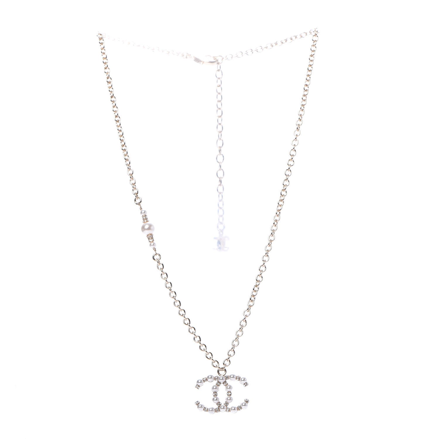 Chanel Crystal Pearl Nefertiti CC Pendant Necklace Gold 1 of 6