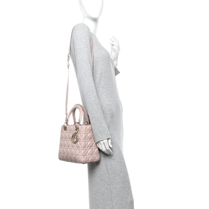 Christian Dior Pearly Lambskin Cannage Medium Lady Dior Lotus 2 of 10