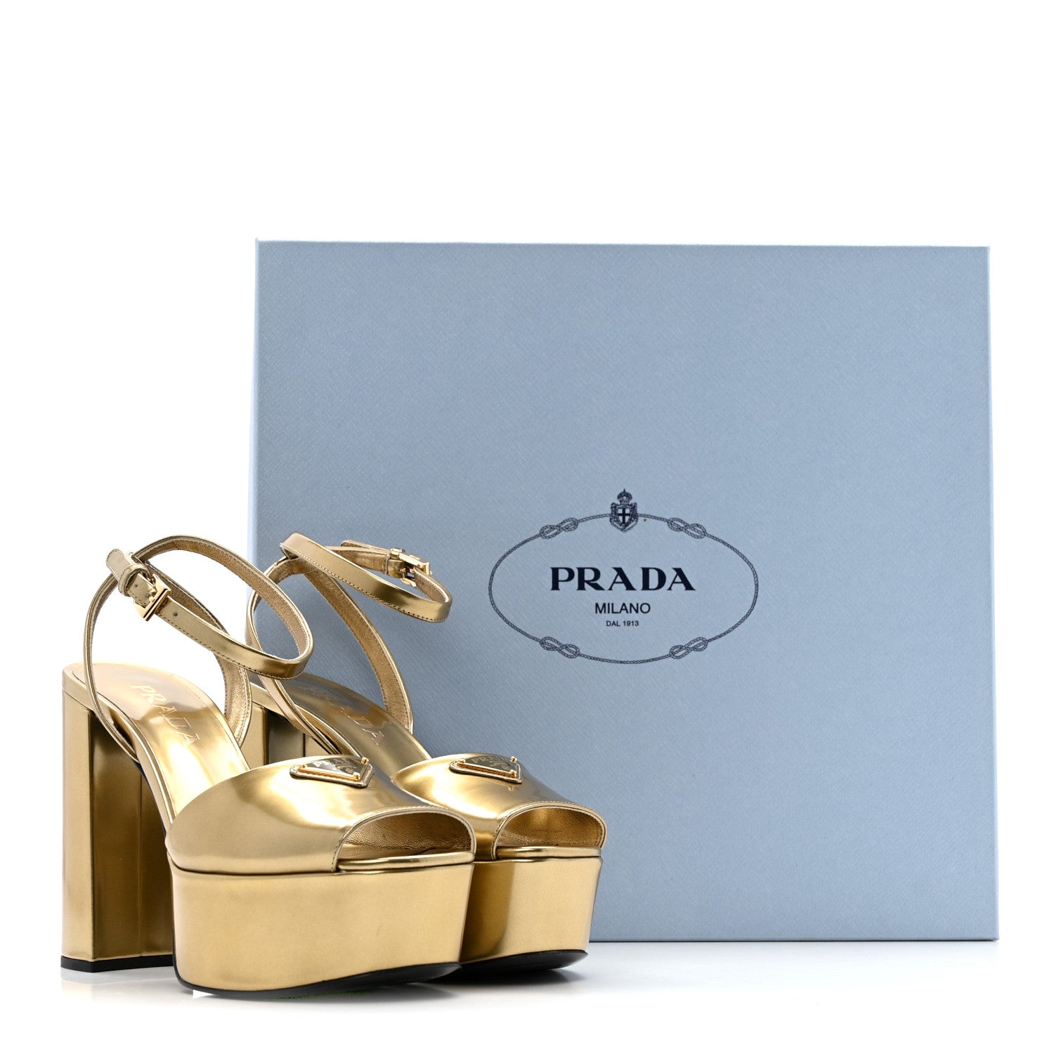 Prada Spazzolato Metal Triangle Logo Pumps 36 Platino 1836816