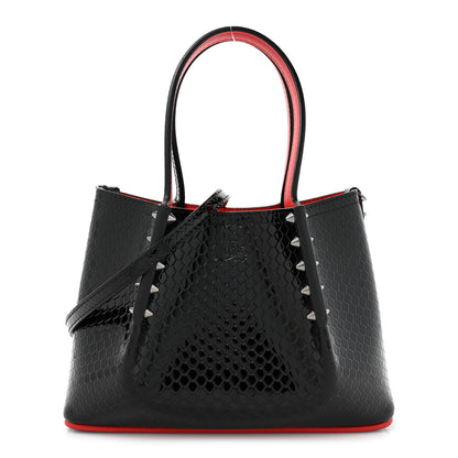 Christian Louboutin Patent Snakeskin Embossed Spiked Mini Cabarock Shopper Tote Black 1 of 12
