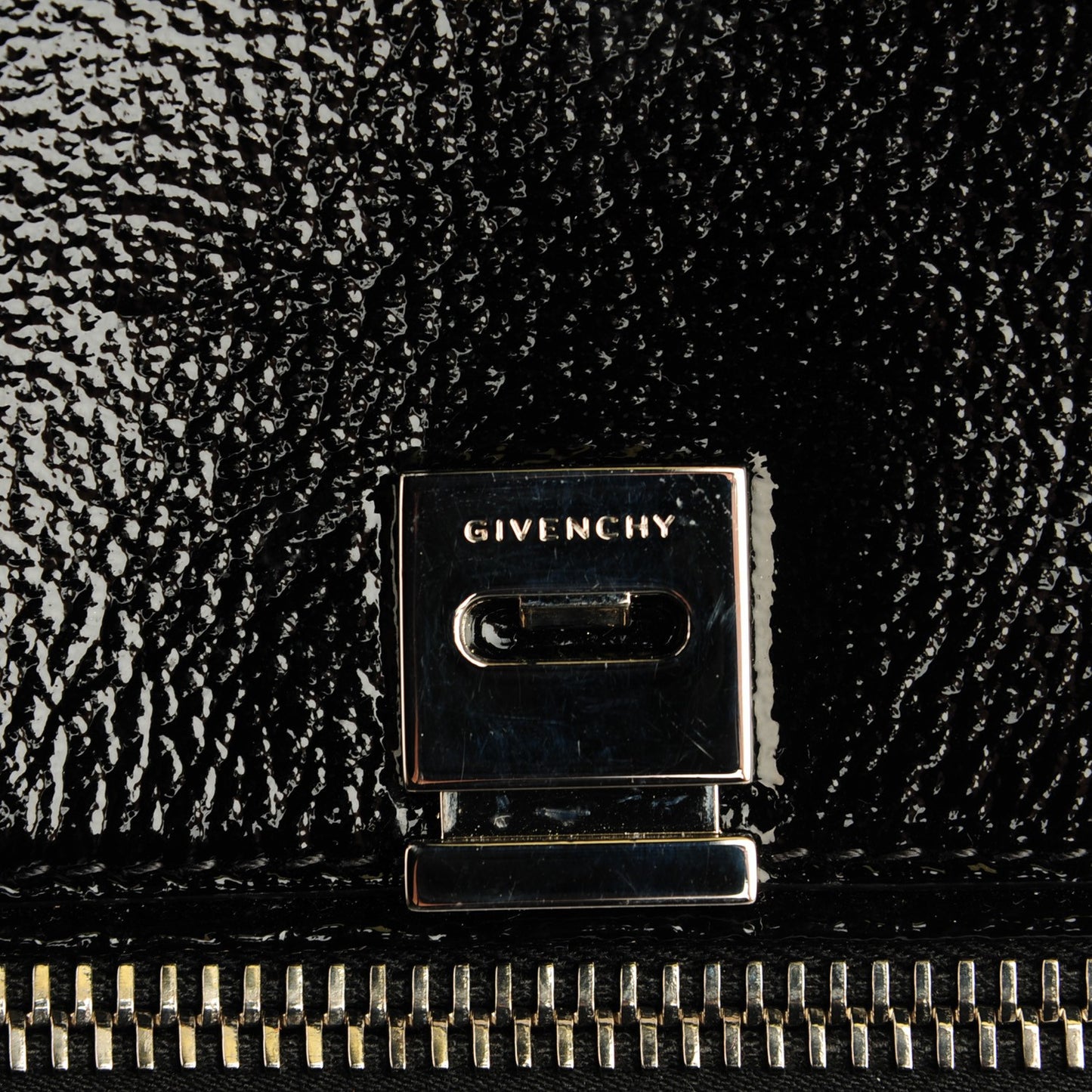 Patent Medium Pandora Pure Flap Bag Black