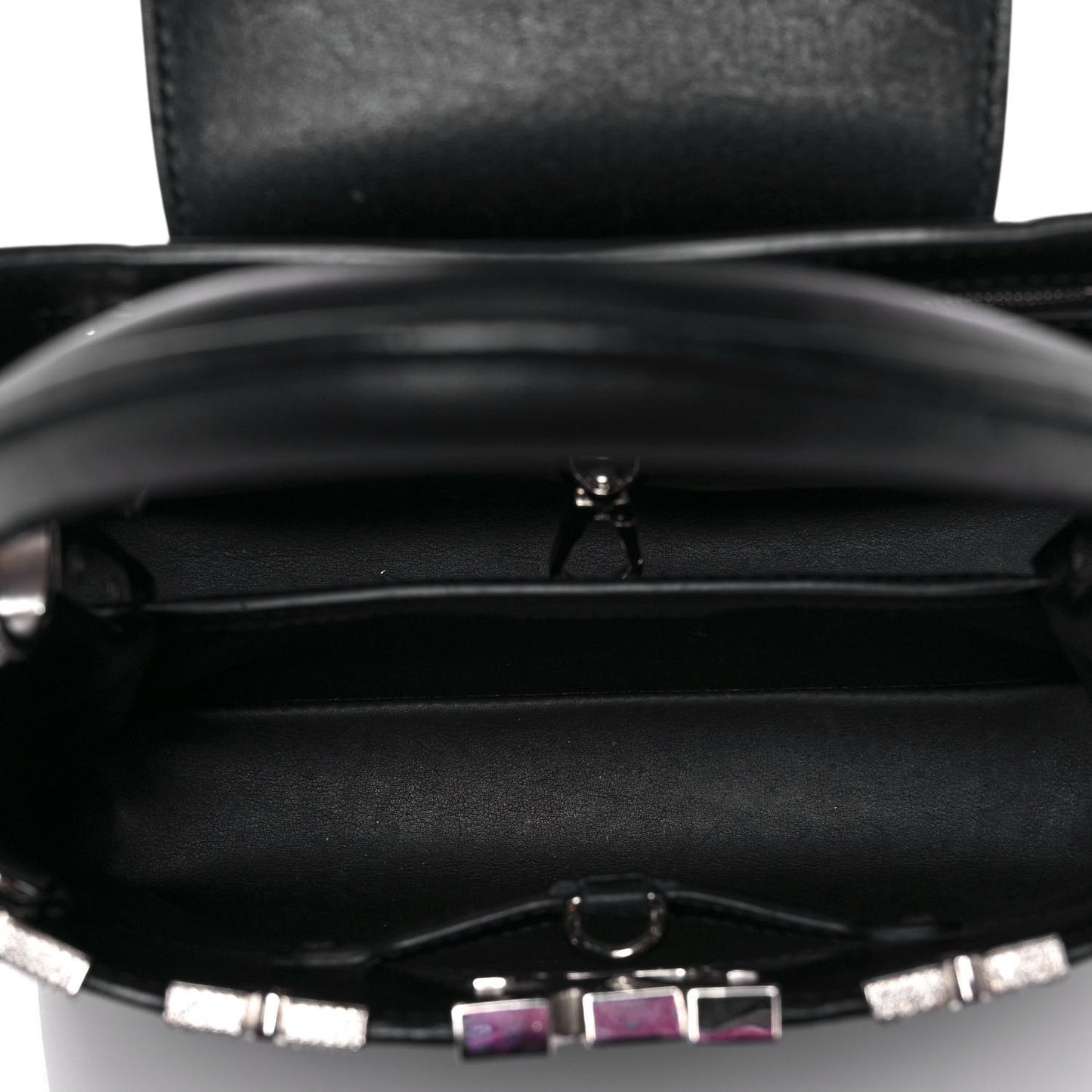 Smooth Calfskin Crystal Flowers Capucines BB Black