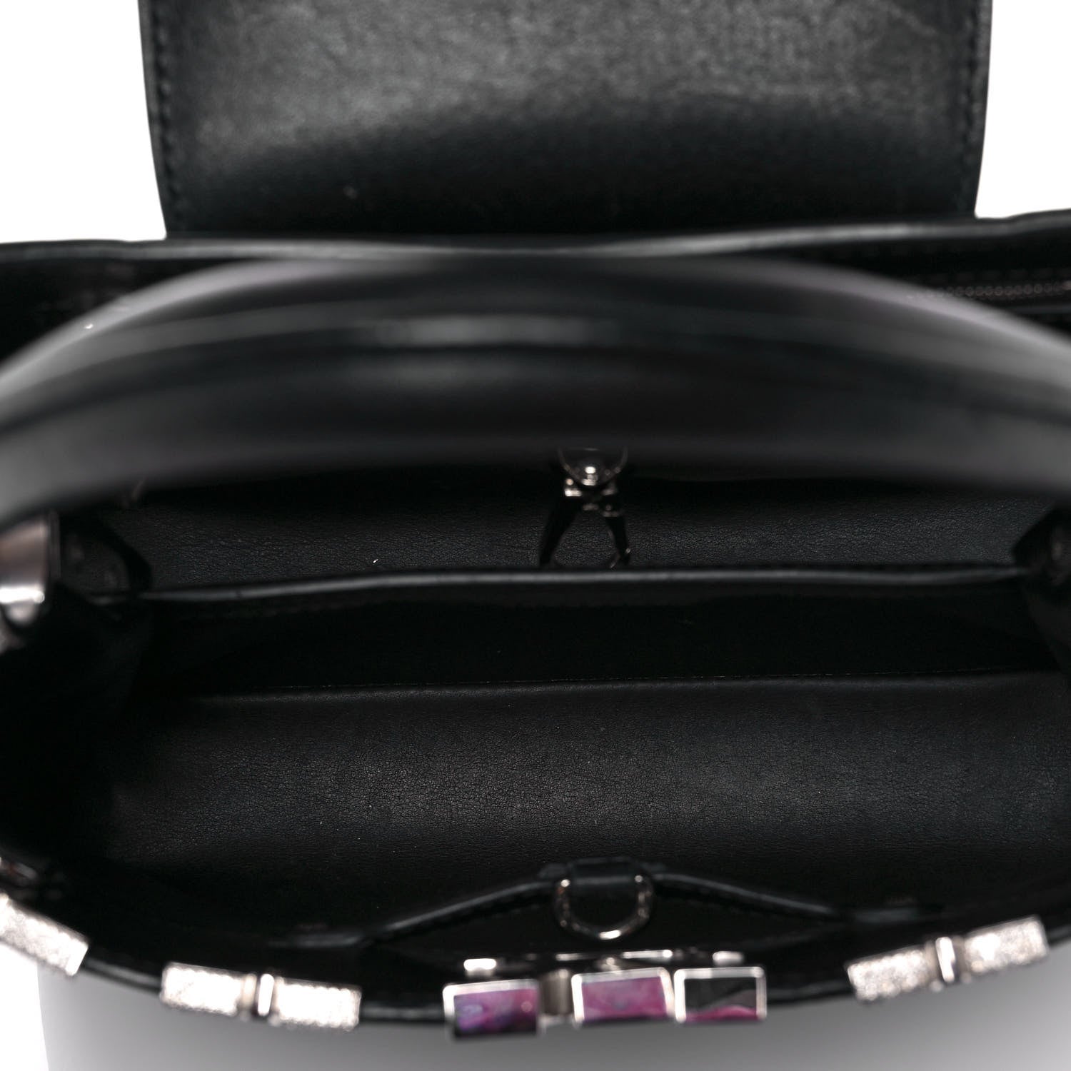 Louis Vuitton Smooth Calfskin Crystal Flowers Capucines BB Black 6 of 11