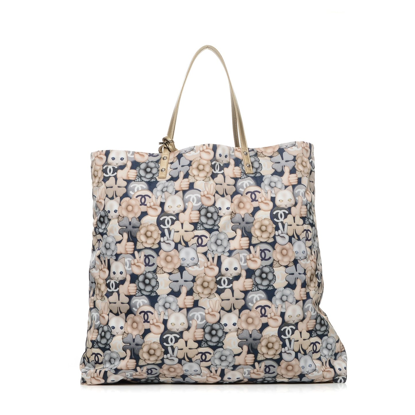 Nylon Cat Emoticon Tote Navy Gold