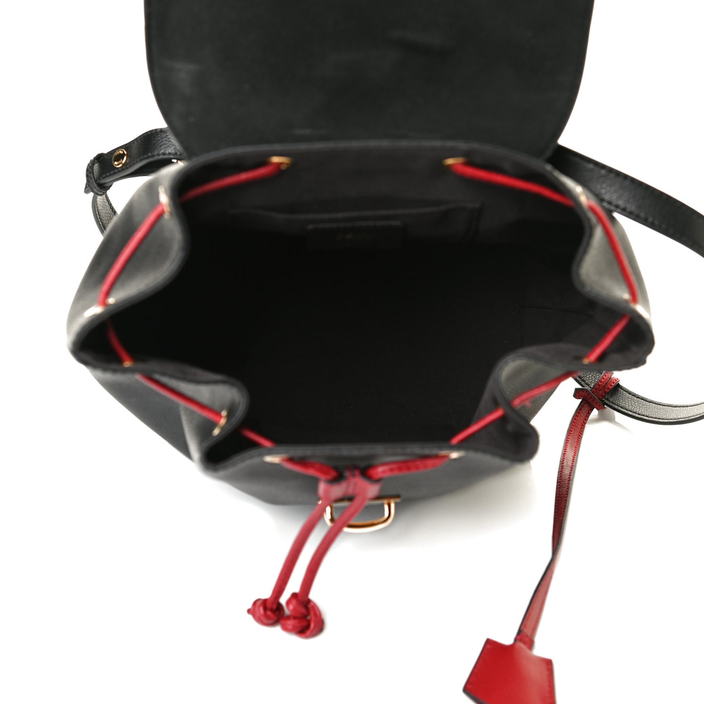 Vitello Cruise Bi-Color FF 1974 Embossed F is Fendi Drawstring Backpack Black Fragola Maya