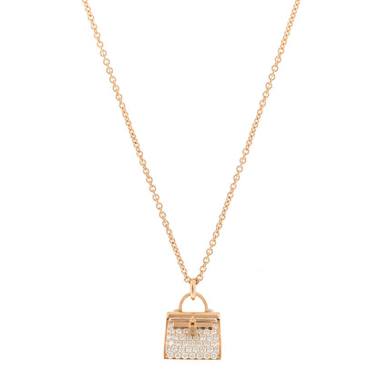Hermes 18K Rose Gold Diamond Kelly Amulettes Pendant Necklace 1 of 6