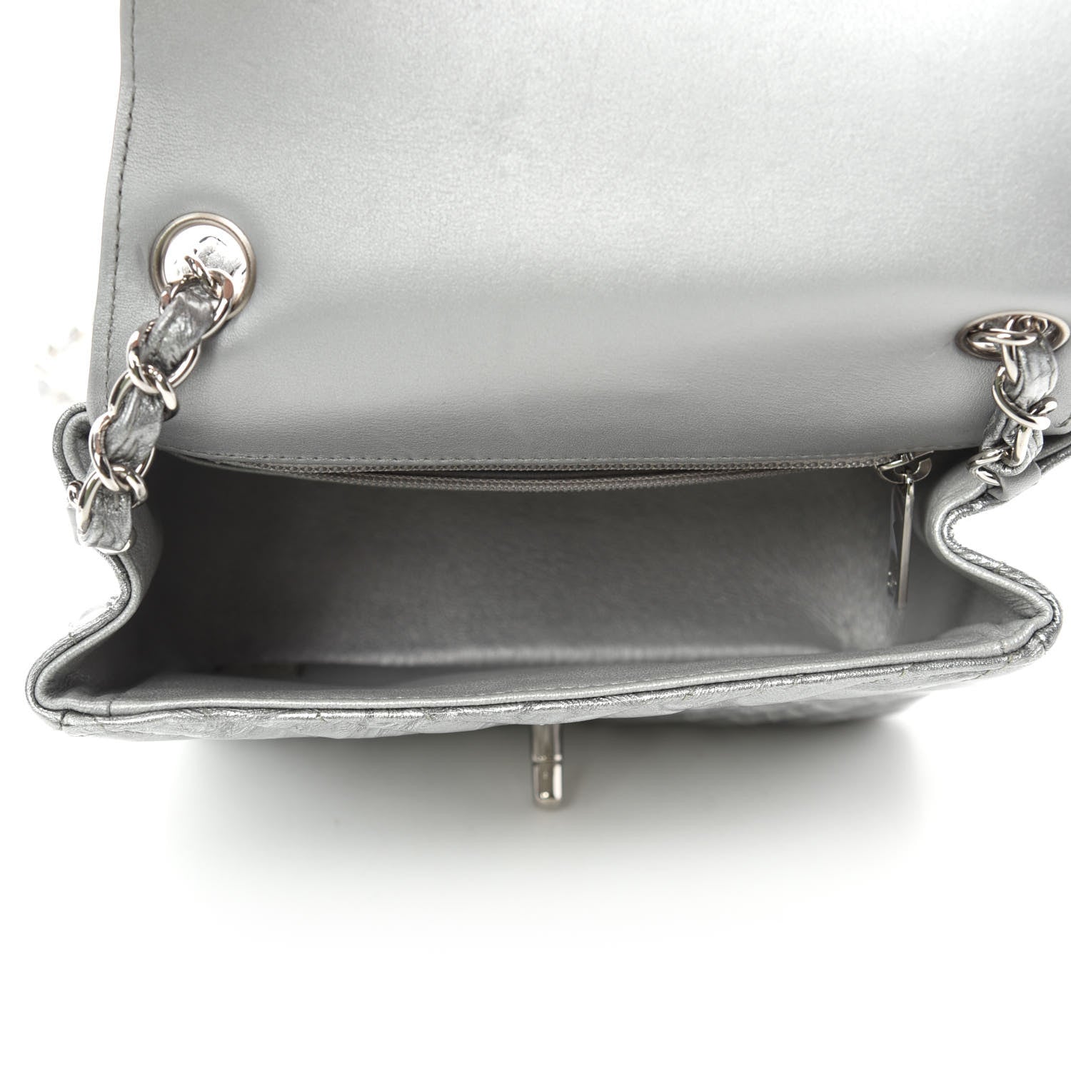 Chanel Metallic Patent Crumpled Calfskin Chevron Quilted Mini Square Flap Silver 5 of 12