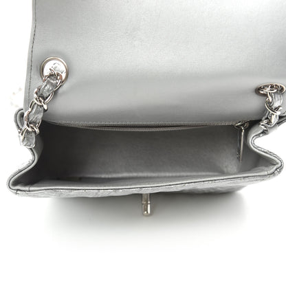 Chanel Metallic Patent Crumpled Calfskin Chevron Quilted Mini Square Flap Silver 5 of 12