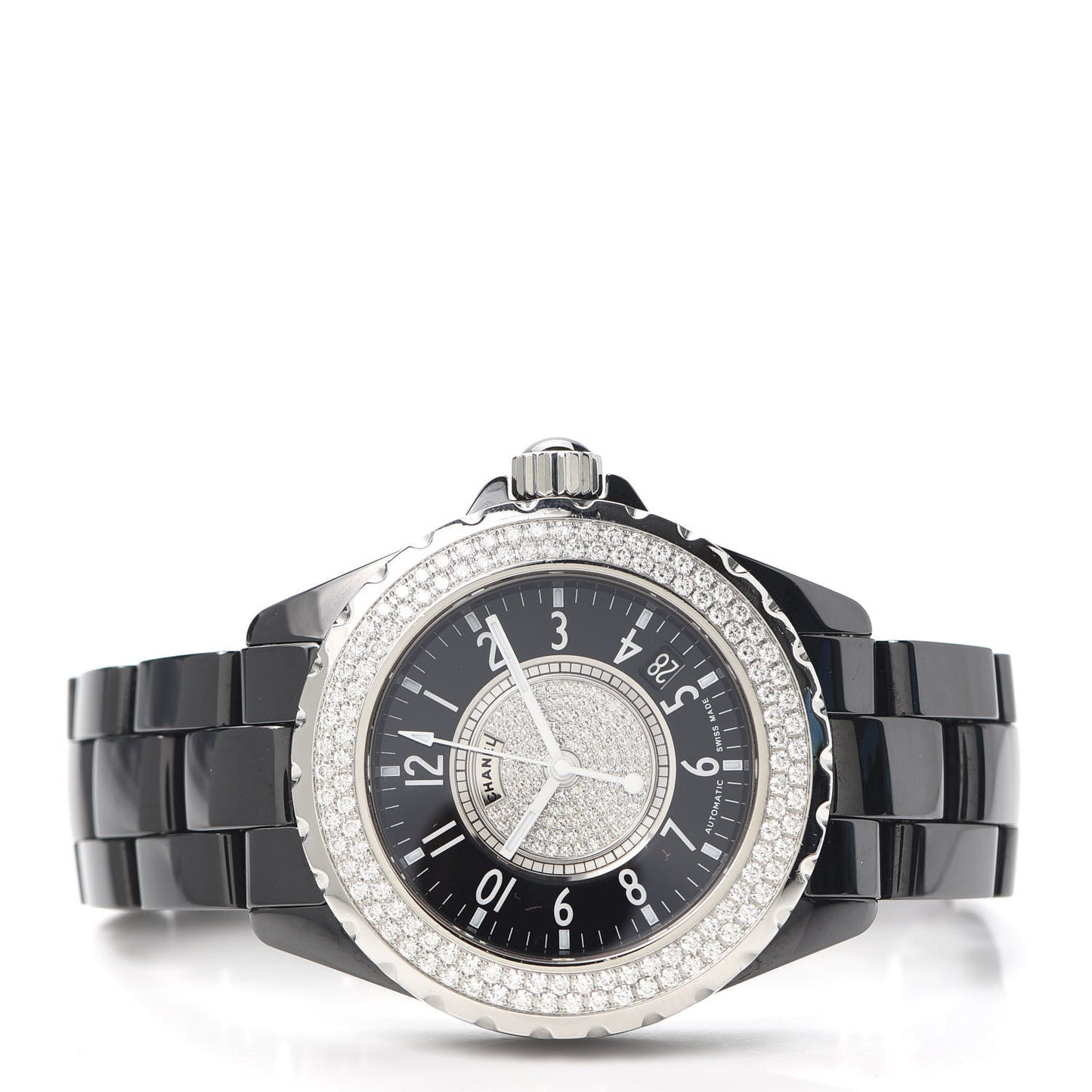 Stainless Steel Ceramic Diamond Pave Bezel Dial 38mm J12 Automatic Watch Black