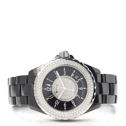 Chanel Stainless Steel Ceramic Diamond Pave Bezel Dial 38mm J12 Automatic Watch Black 2 of 5