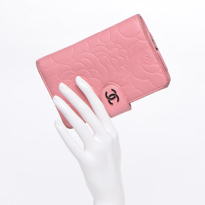 Chanel Lambskin Camellia Embossed L-Zip Pocket Wallet Pink 2 of 13
