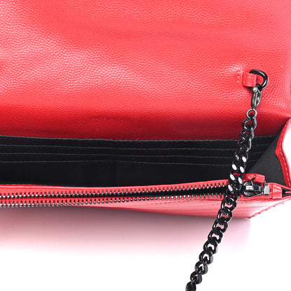 Saint Laurent Grain De Poudre Matelasse Chevron Monogram Envelope Chain Wallet Red 7 of 7