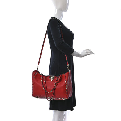 Valentino Garavani Pebbled Calfskin Medium Rockstud Tote Deep Coral 2 of 15