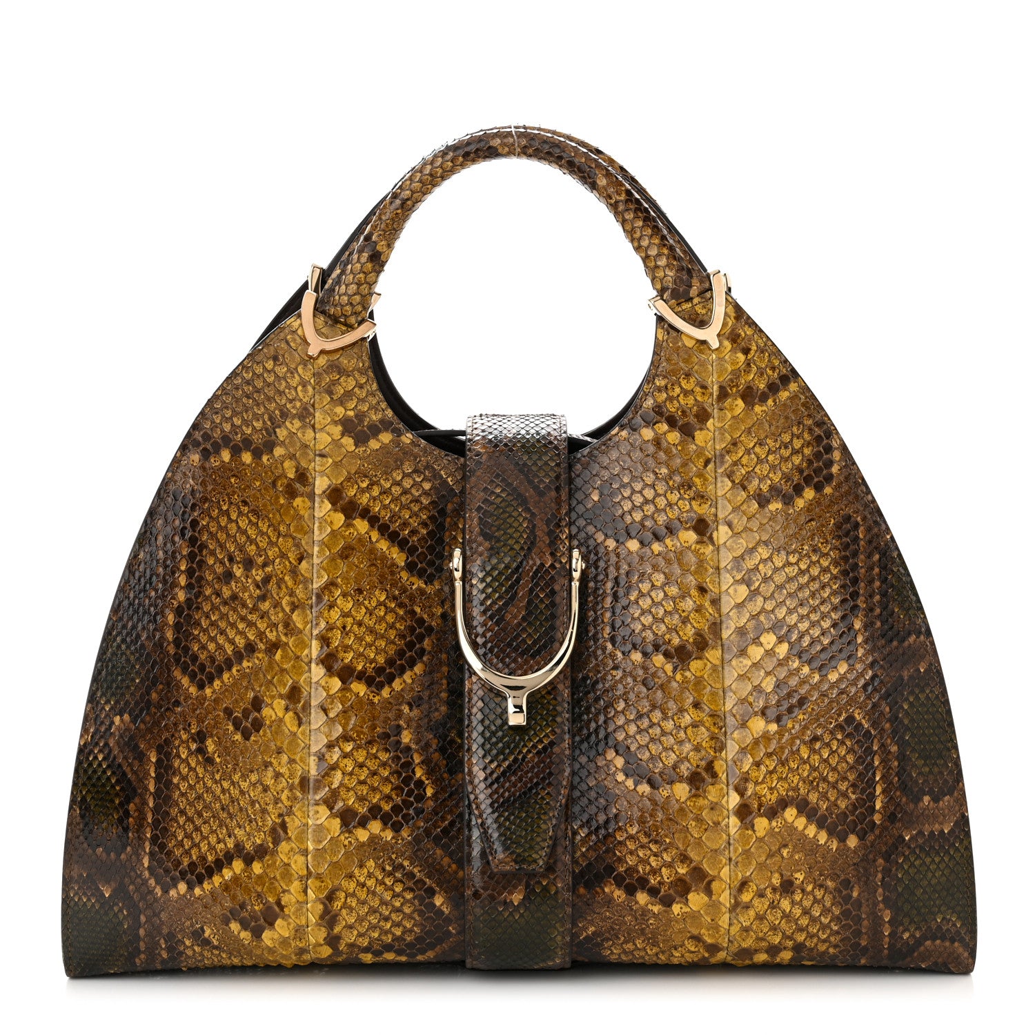 Gucci Snakeskin Medium Stirrup Top Handle Bag Yellow Brown 1 of 9