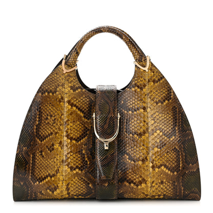 Gucci Snakeskin Medium Stirrup Top Handle Bag Yellow Brown 1 of 9