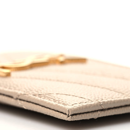 Saint Laurent Grain De Poudre Matelasse Chevron Monogram Credit Card Case Dark Beige 10 of 11