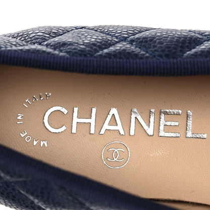 Chanel Caviar Quilted CC Cap Toe Ballerina Flats 38.5 Navy 9 of 11