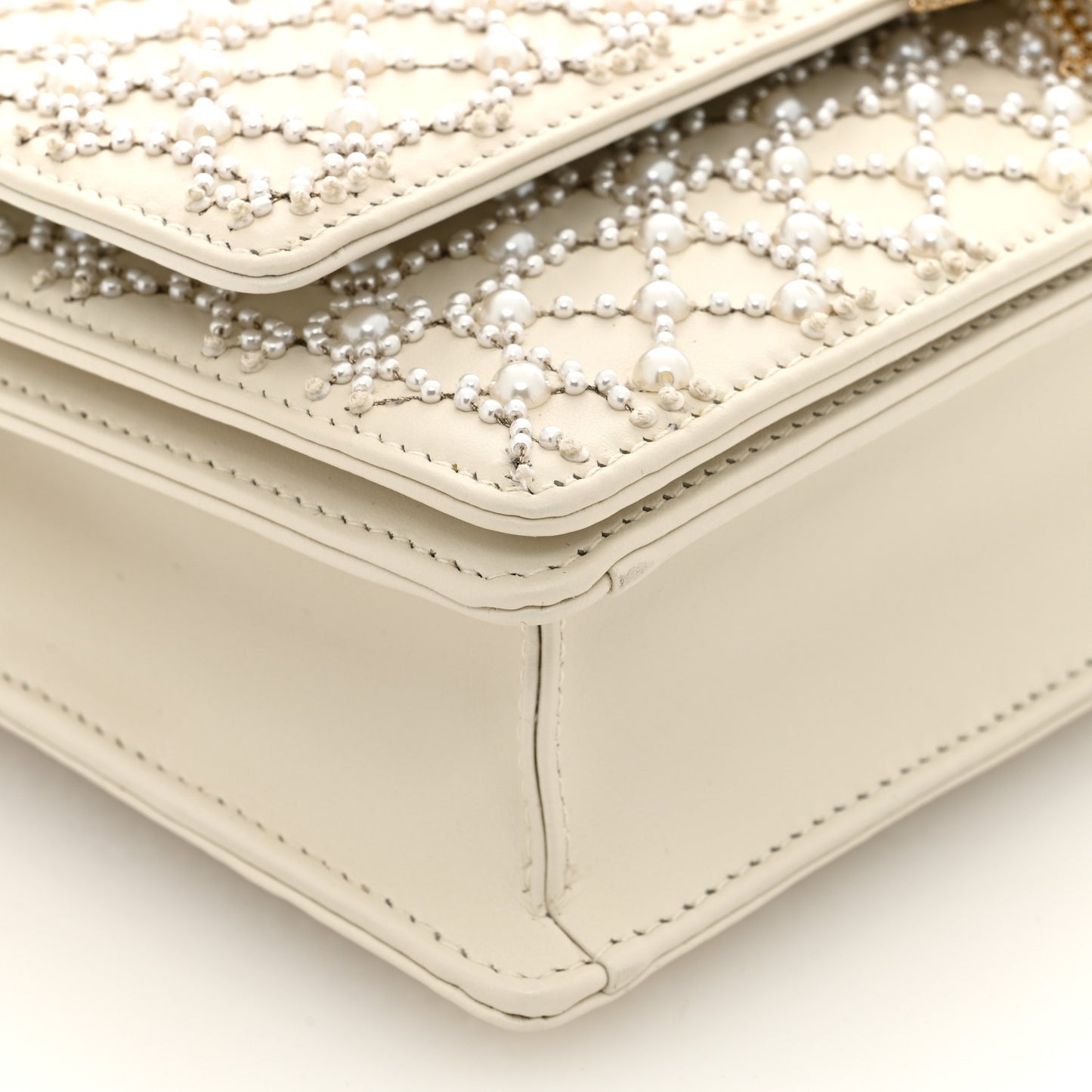 Calfskin Pearl Cannage My Dior Top Handle Clutch Latte