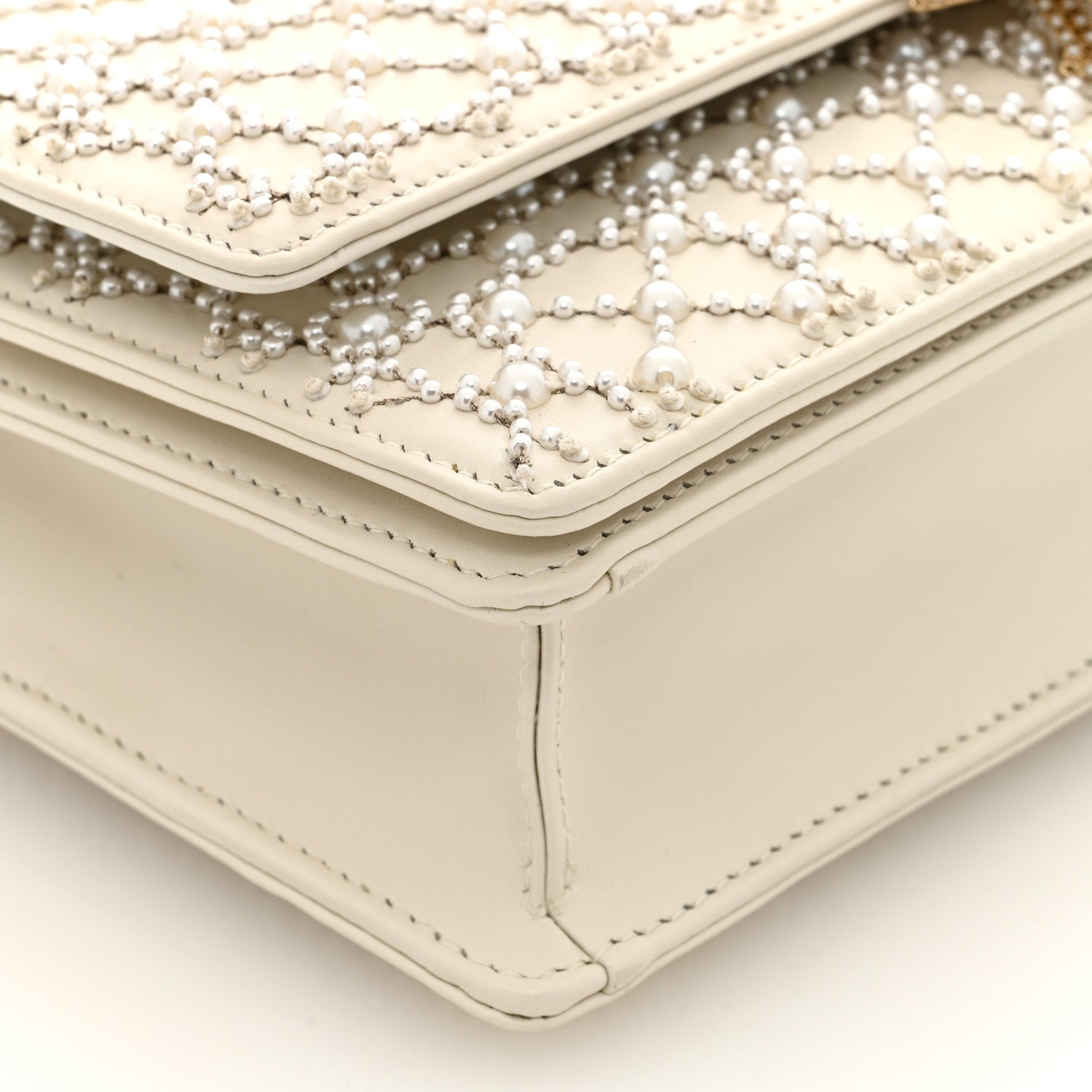 Christian Dior Calfskin Pearl Cannage My Dior Top Handle Clutch Latte 8 of 9