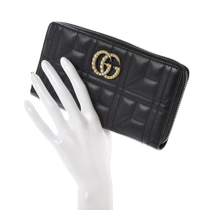Gucci Calfskin Matelasse Pearly GG Marmont Zip Around Wallet Black 2 of 8
