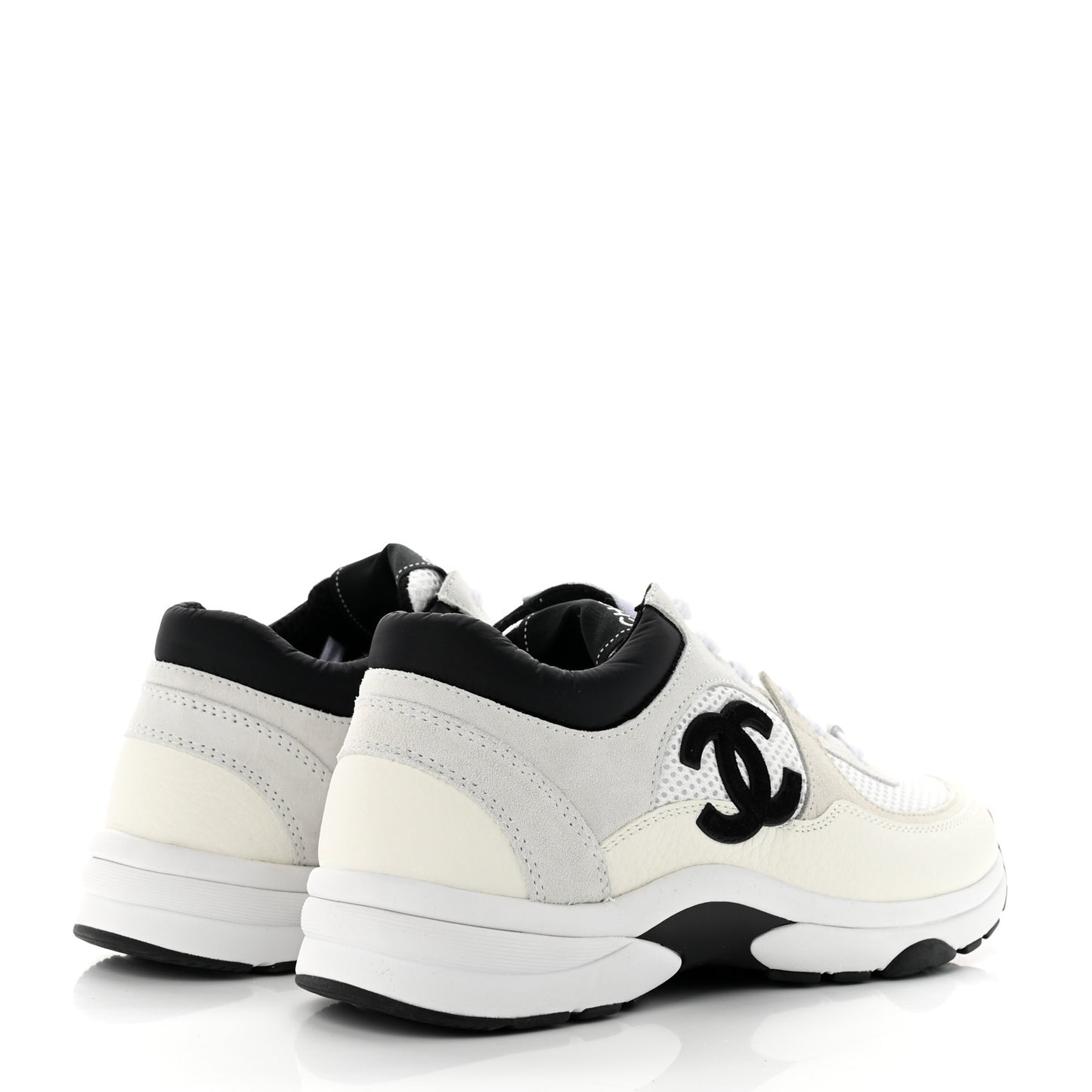 Mesh Suede Calfskin Grained Calfskin Womens CC Sneakers 37.5 White Black