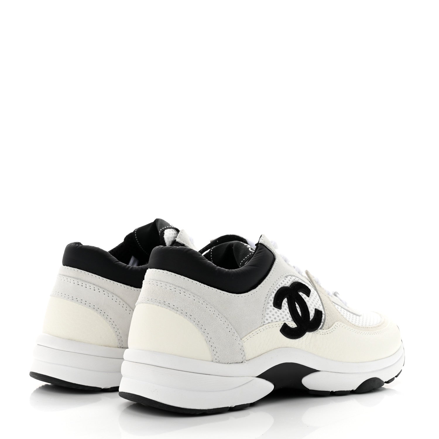 Chanel Mesh Suede Calfskin Grained Calfskin Womens CC Sneakers 37.5 White Black 4 of 7