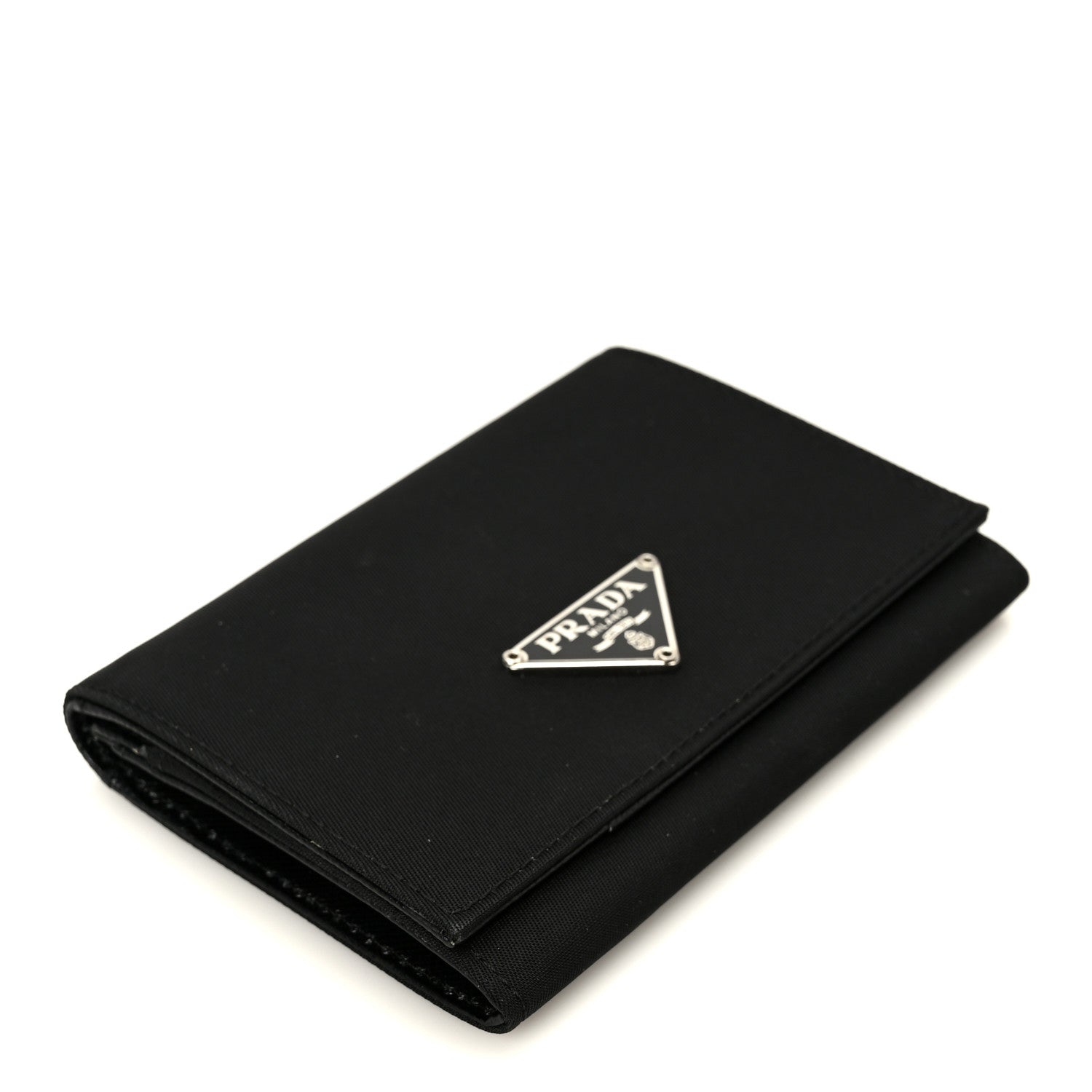 Prada Tessuto Nylon Saffiano Tri-Fold Compact Wallet Black 4 of 8