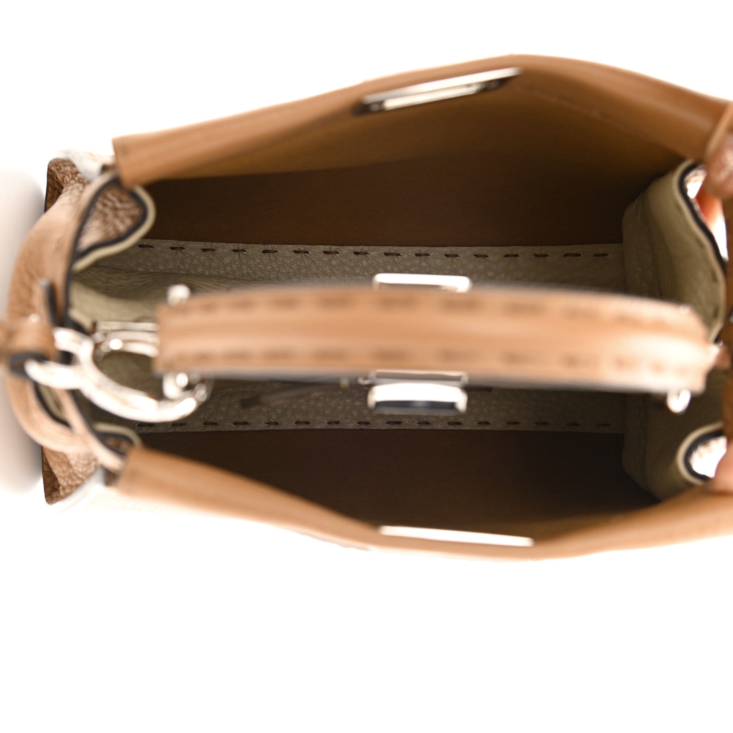 Fendi Cuoio Romano Selleria Bi-Color Mini Peekaboo Iconic Satchel Mou Milk 4 of 6