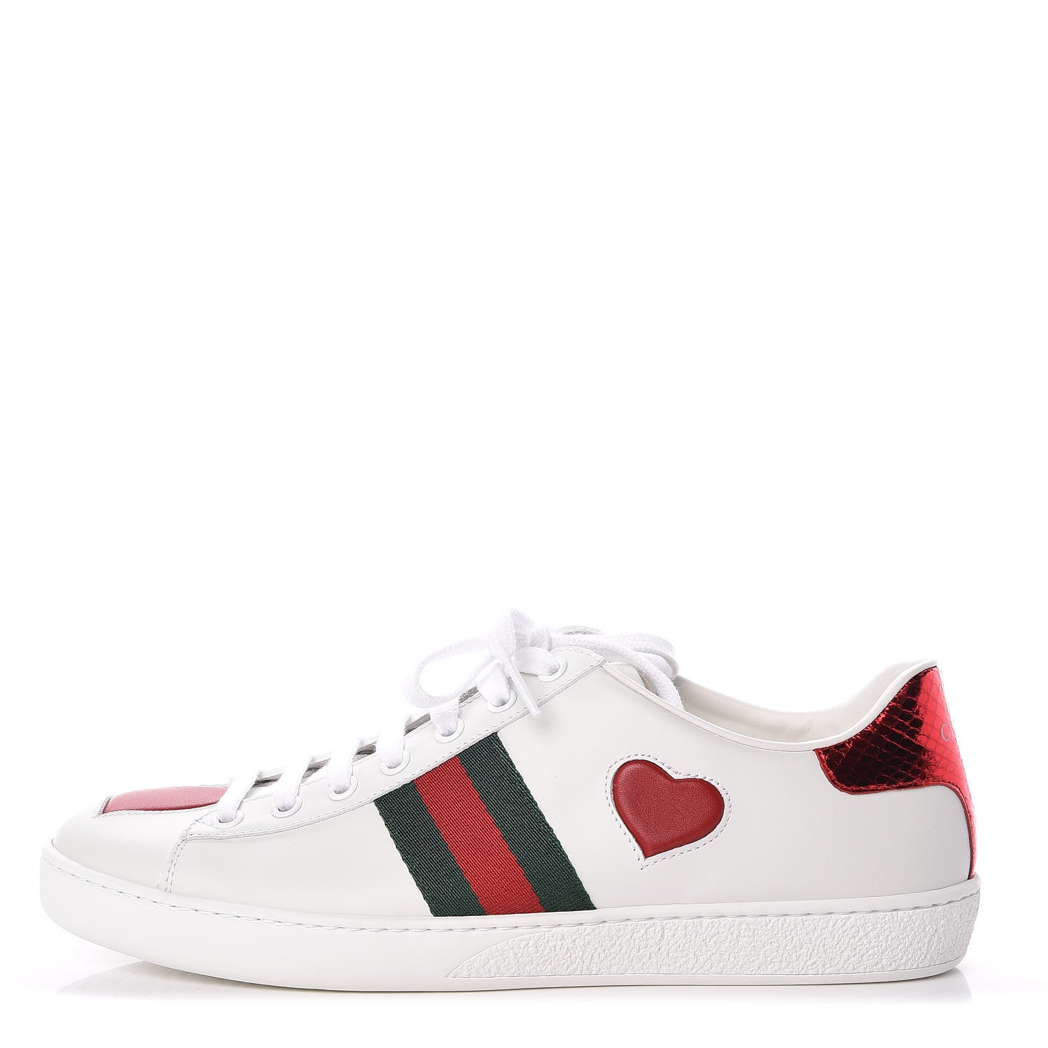 Gucci Calfskin Ayers Web Heart Embroidered Ace Sneakers 38.5 White 1 of 12